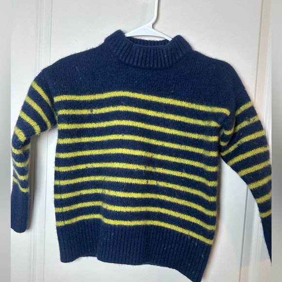 LA Ligne Marin Striped Cashmere/Wool Blend Navy & Chartreuse Sweater, XXS/XS - Picture 4 of 10